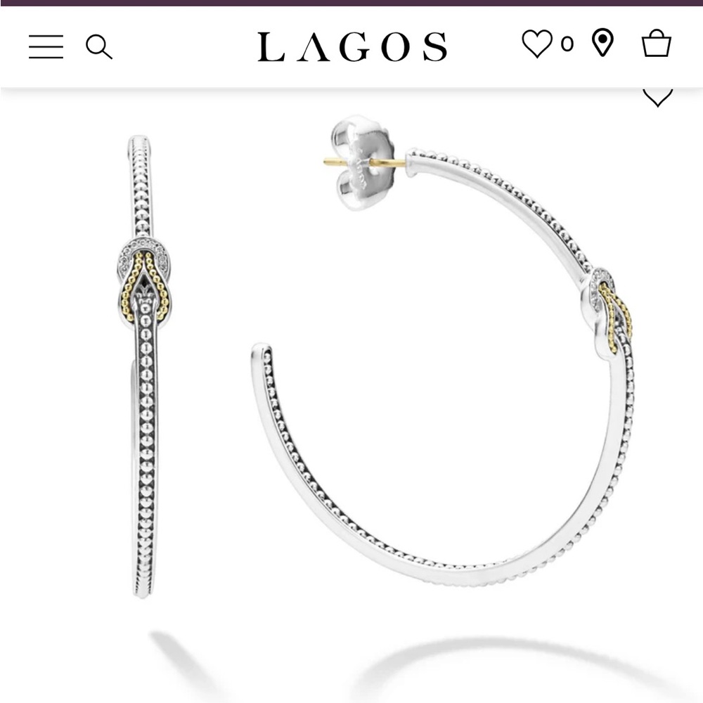 Lagos Newport Two Toned Hoop Earrings with diamonds